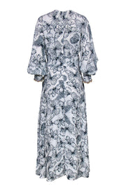 Current Boutique-Lela Rose - White & Navy Butterfly Print Long Sleeve Button-Up Maxi Dress Sz 6
