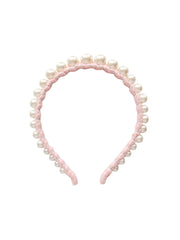 Current Boutique-Lele Sadoughi - Pink Velour w/ White Pearl Deatil Headband