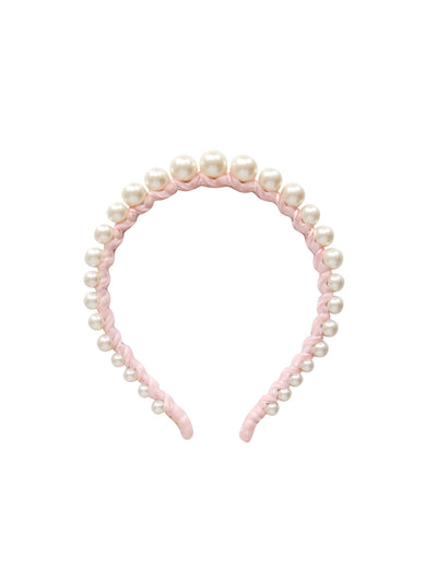 Current Boutique-Lele Sadoughi - Pink Velour w/ White Pearl Deatil Headband