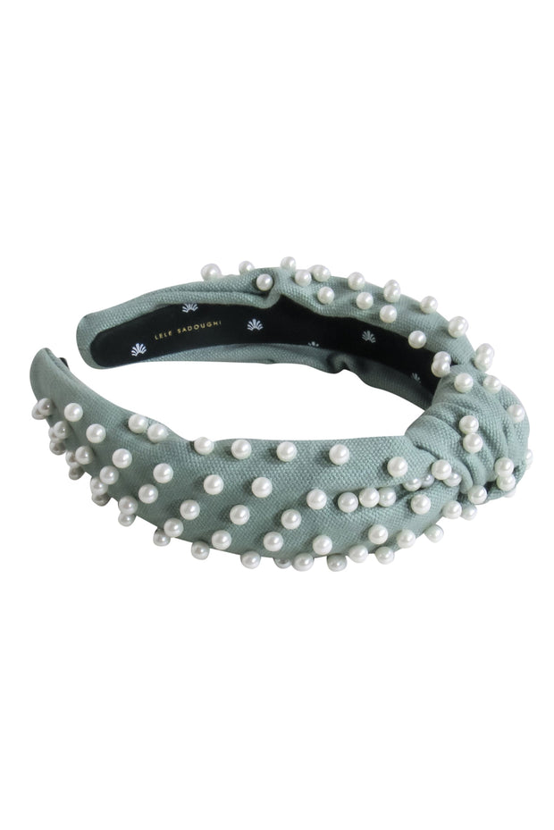 Current Boutique-Lele Sadoughi - Sage Woven Pearl Headband w/ Top Knot