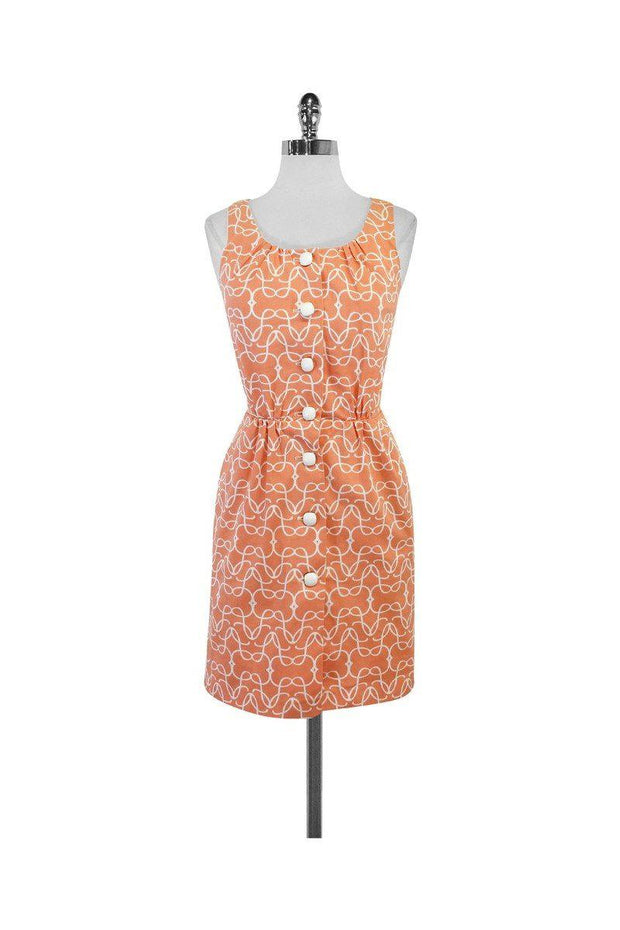 Current Boutique-Leona - Peach & White Swirl Print Button Dress Sz 4