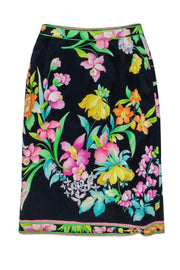 Current Boutique-Leonard - Navy & Multicolored Floral Print Pencil Skirt Sz S