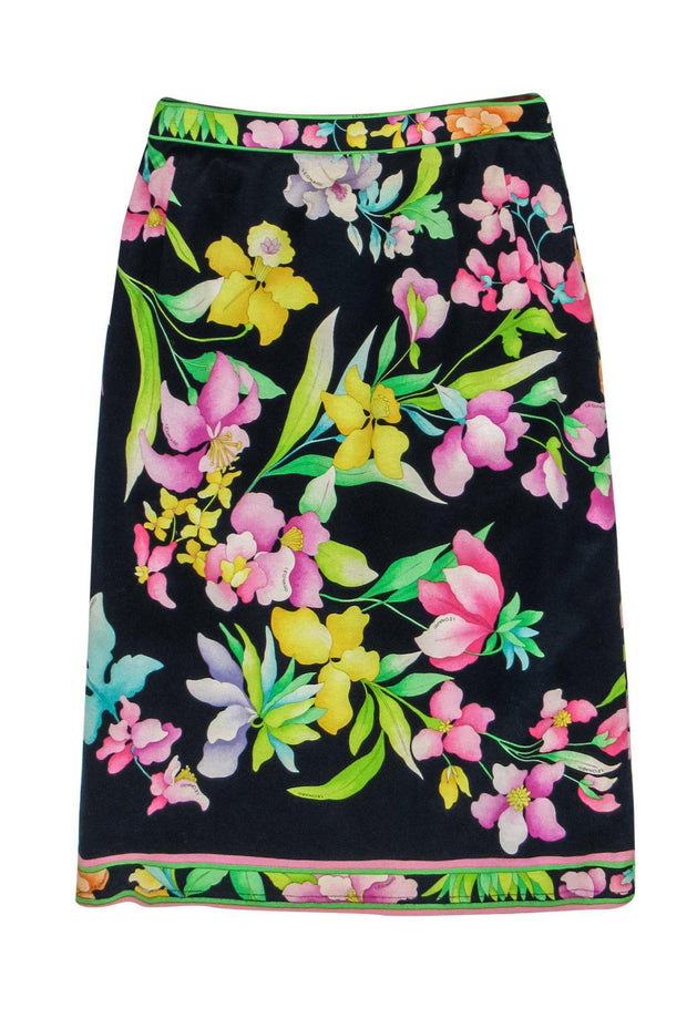 Current Boutique-Leonard - Navy & Multicolored Floral Print Pencil Skirt Sz S