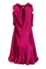 Current Boutique-Les Reveries - Saturated Pink Silk Shift Dress w/ Ruffle Hem Sz 6