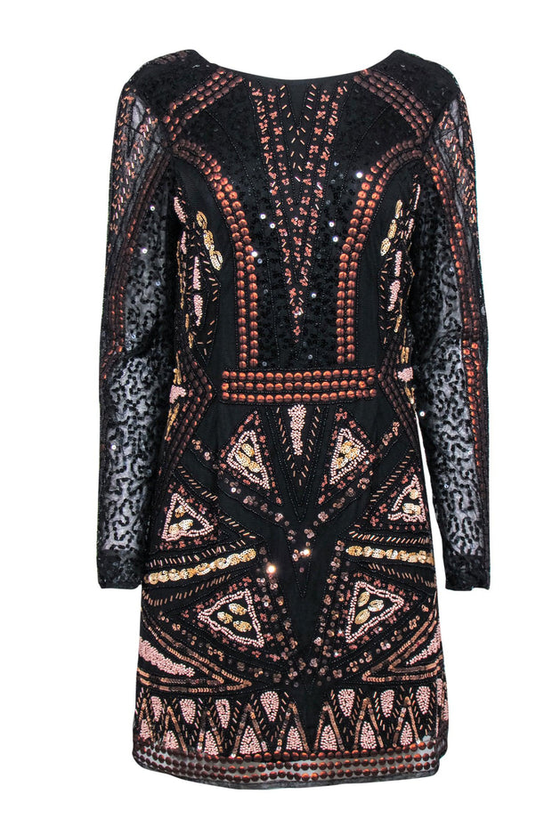 Current Boutique-Let Me Be by Anthropologie - Black & Bronze Mesh Sequin & Beaded Dress Sz S
