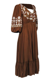 Current Boutique-Let Me Be by Anthropologie - Brown Balloon Sleeve Embroidered Maxi Dress Sz S