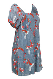 Current Boutique-Let Me Be by Anthropologie - Steel Blue Floral Beaded & Sequin Puff Sleeve Dress Sz M