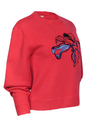 Current Boutique-Lewit - Hot Pink Knit Cashmere Blend Sweater w/ Floral Embroidered Patch Sz S