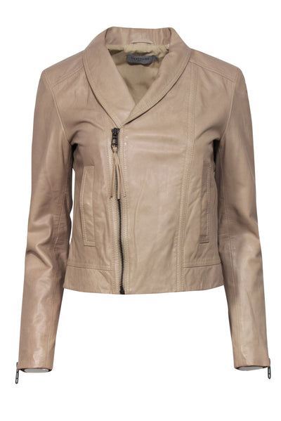 Current Boutique-Liebeskind - Beige Zip-Up Leather Moto-Style Jacket Sz XS