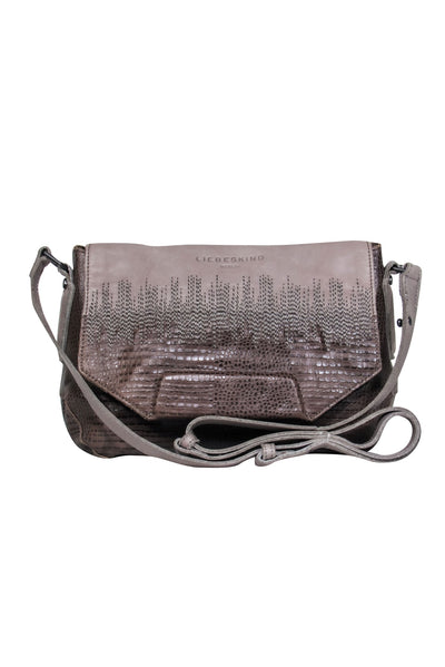 Current Boutique-Liebeskind - Grey Smooth & Embossed Leather Shoulder Bag w/ Adjustable Strap