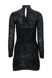 Current Boutique-Likely - Black Velvet Leopard Embossed Ruched Long Sleeve Bodycon Dress Sz 0