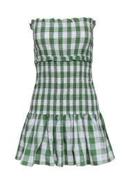 Current Boutique-Likely - Green & White Gingham Smocked Strapless "Cherelle" Mini Dress Sz 4