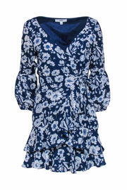 Current Boutique-Likely - Navy & White Floral Faux Wrap Dress w/ Ruffle Hem Sz 4