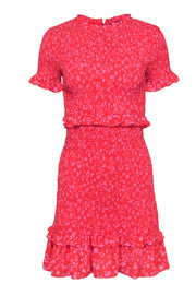 Current Boutique-Likely - Red & Purple Floral Print Smocked "Faye" Bodycon Dress w/ Ruffles Sz 6