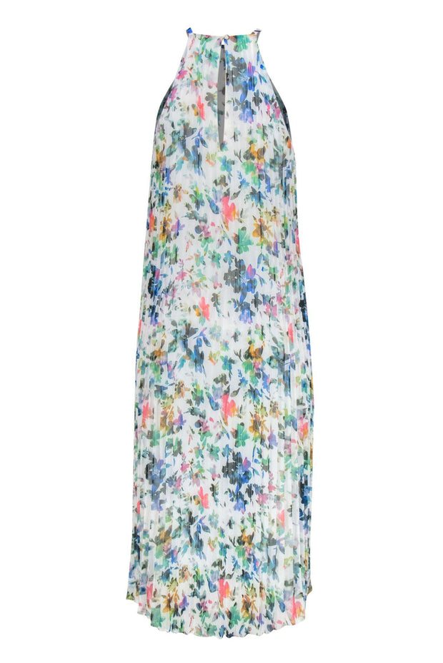 Current Boutique-Likely - White & Multicolored Floral Print Pleated Sleeveless Maxi Dress Sz 4
