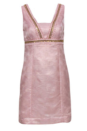 Current Boutique-Lilly Pulitzer - Baby Pink Metallic Brocade Sheath Dress w/ Beading Sz 2