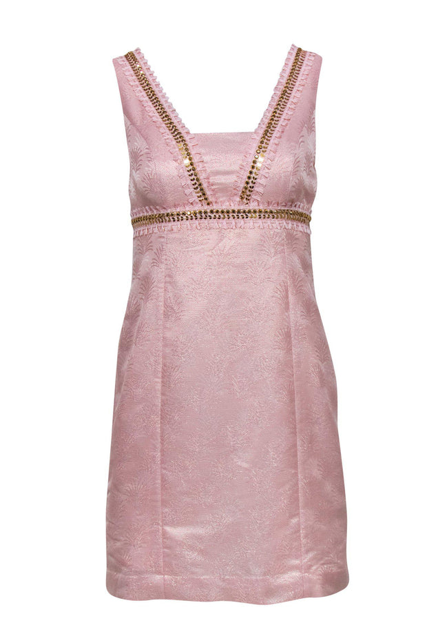 Current Boutique-Lilly Pulitzer - Baby Pink Metallic Sheath Dress w/ Beading Sz 0