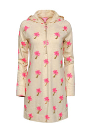 Current Boutique-Lilly Pulitzer - Beige & Pink Beaded Palm Tree Print "Skipper" Hoodie Dress Sz S