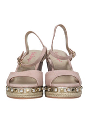 Current Boutique-Lilly Pulitzer - Beige Suede Peep Toe Wedges w/ Pearls & Studs Sz 7