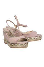 Current Boutique-Lilly Pulitzer - Beige Suede Peep Toe Wedges w/ Pearls & Studs Sz 7