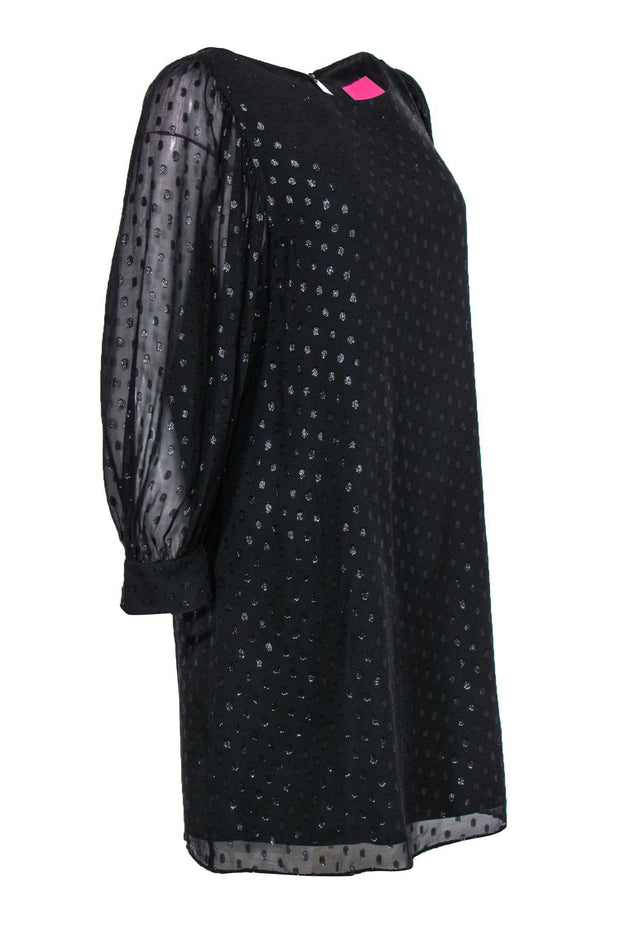 Current Boutique-Lilly Pulitzer - Black Metallic Polka Dot Embossed Puff Sleeve Shift Dress Sz 10