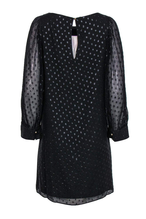 Current Boutique-Lilly Pulitzer - Black Metallic Polka Dot Embossed Puff Sleeve Shift Dress Sz 10