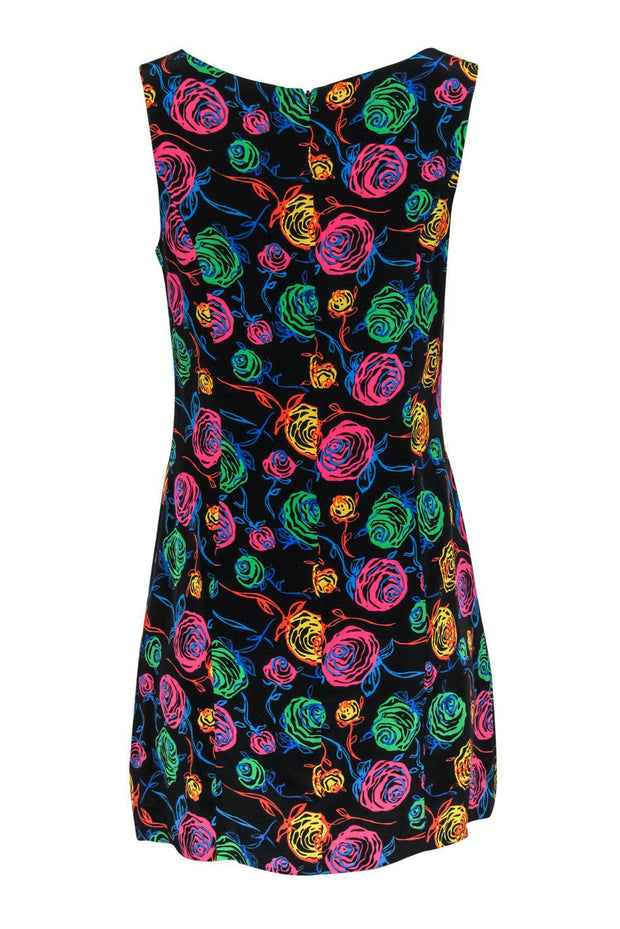 Current Boutique-Lilly Pulitzer - Black & Multicolored Rose Print Sleeveless Shift Dress Sz 8