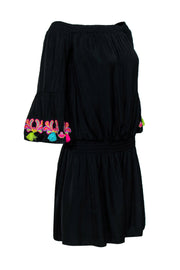 Current Boutique-Lilly Pulitzer - Black Off-the-Shoulder Smocked Waist Dress w/ Embroidery Sz M