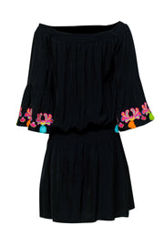 Current Boutique-Lilly Pulitzer - Black Off-the-Shoulder Smocked Waist Dress w/ Embroidery Sz M