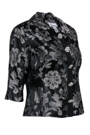 Current Boutique-Lilly Pulitzer - Black & Silver Floral Brocade Jacket w/ Rhinestone Buttons Sz 6
