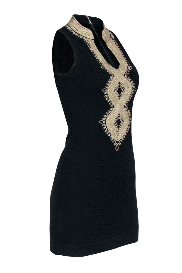 Current Boutique-Lilly Pulitzer - Black Sleeveless Mini Dress w/ Gold Embroidery Sz 00