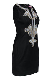 Current Boutique-Lilly Pulitzer - Black Textured "Mila" Sheath Dress w/ Gold & Silver Embroidery Sz 0