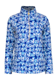 Current Boutique-Lilly Pulitzer - Blue Elephant Print Half Zip Pullover Sz S