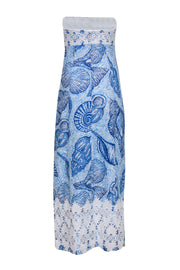 Current Boutique-Lilly Pulitzer - Blue Fish & Shell Two-Tone Cotton Maxi Dress w/ Lace Trim Sz 0
