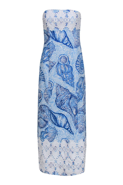 Current Boutique-Lilly Pulitzer - Blue Fish & Shell Two-Tone Cotton Maxi Dress w/ Lace Trim Sz 0