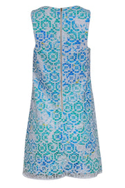Current Boutique-Lilly Pulitzer - Blue Floral Print Shift Dress w/ White Crochet Sz 2