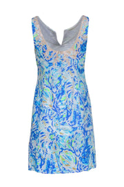 Current Boutique-Lilly Pulitzer - Blue & Green Coral Print Shift Dress w/ Coral Embellishment Sz 4