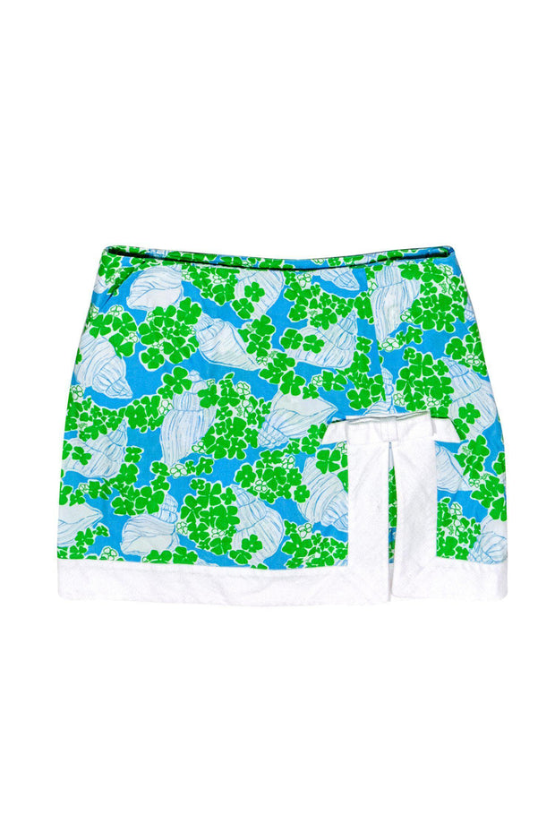 Current Boutique-Lilly Pulitzer - Blue & Green Floral & Shell Printed Skort w/ Bow Sz 10