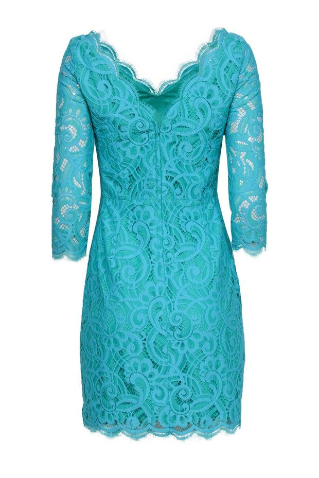 Current Boutique-Lilly Pulitzer - Blue & Green Lace Sheath Dress w/ Scalloped Hem Sz 4