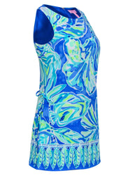 Current Boutique-Lilly Pulitzer - Blue & Green Leaf Print Sleeveless Romper w/ Overlay Sz 0
