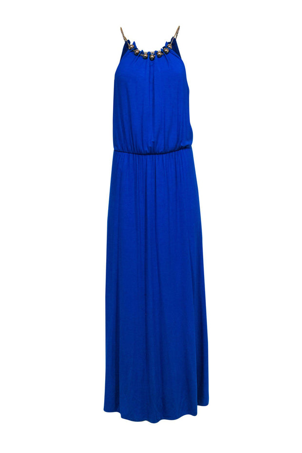 Current Boutique-Lilly Pulitzer - Blue Halter Column Dress w/ Gold Chain Straps Sz M