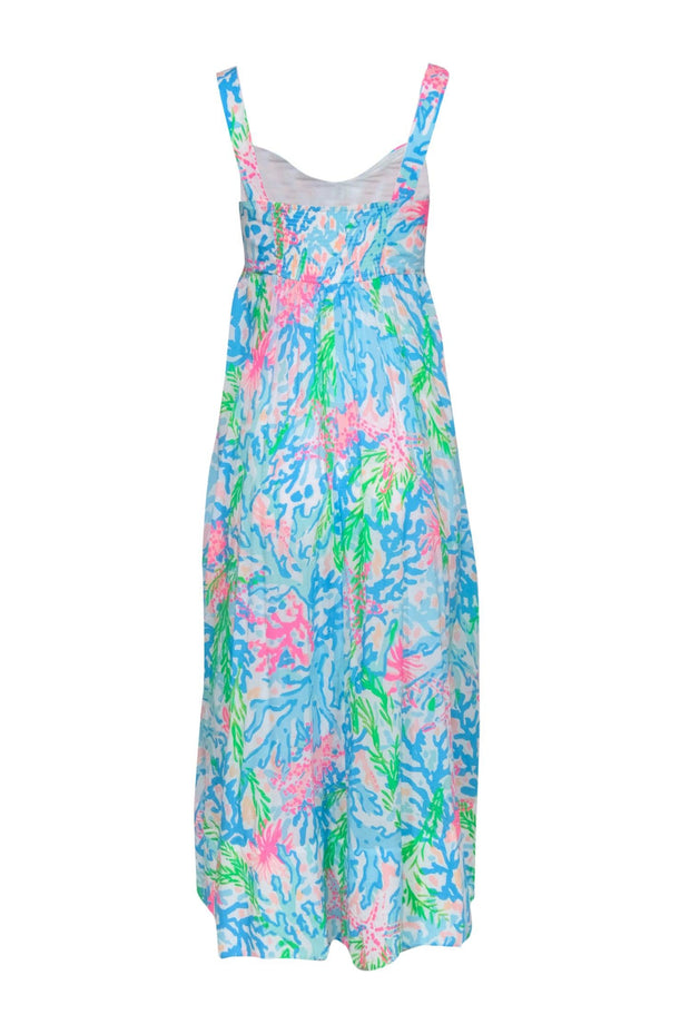 Current Boutique-Lilly Pulitzer - Blue & Multicolor Coral Print "Sabrinah" Maxi Dress Sz 2