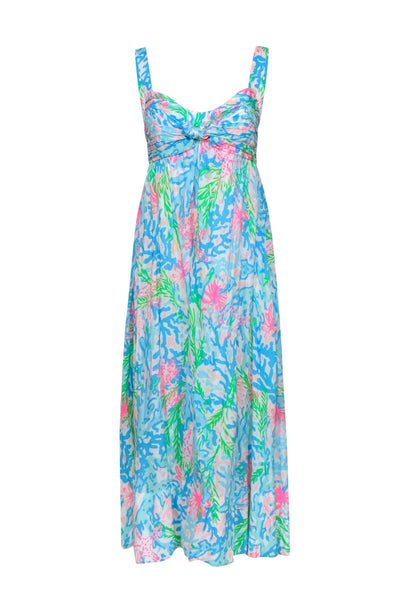 Current Boutique-Lilly Pulitzer - Blue & Multicolor Coral Print "Sabrinah" Maxi Dress Sz 2