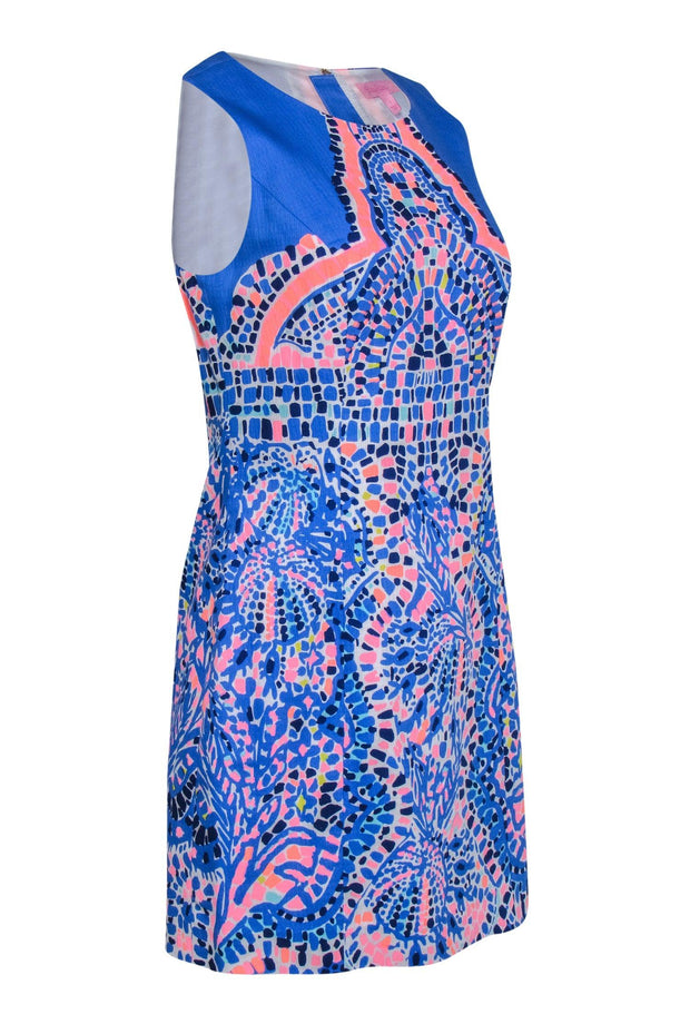Current Boutique-Lilly Pulitzer - Blue, Neon Pink & Yellow Mosaic Print Sheath Dress Sz 4
