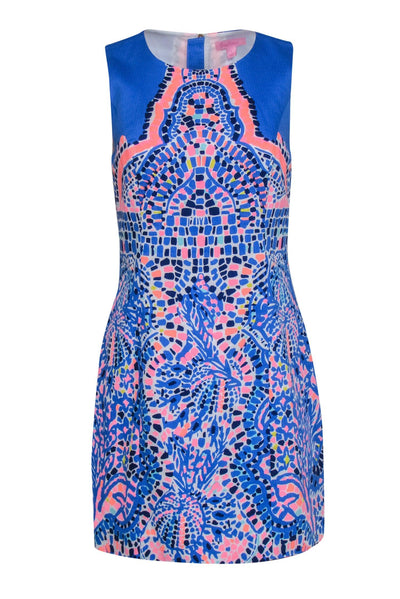 Current Boutique-Lilly Pulitzer - Blue, Neon Pink & Yellow Mosaic Print Sheath Dress Sz 4