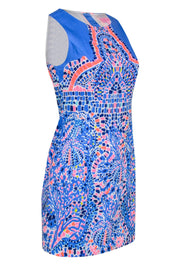 Current Boutique-Lilly Pulitzer - Blue, Neon Pink & Yellow Mosaic Print Sleeveless Sheath Dress Sz 2