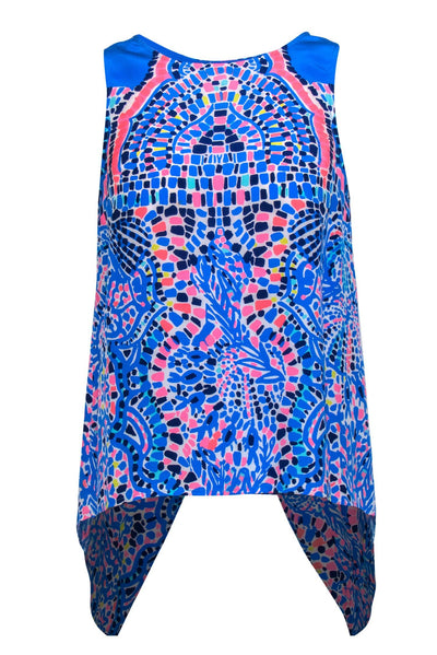 Current Boutique-Lilly Pulitzer - Blue & Pink Mosaic Printed Silk Tank Sz XS