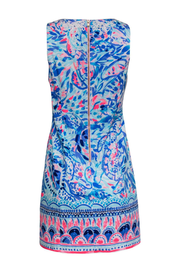 Current Boutique-Lilly Pulitzer - Blue & Pink Printed Sleeveless Shift Dress w/ Embroidered Trim Sz 4
