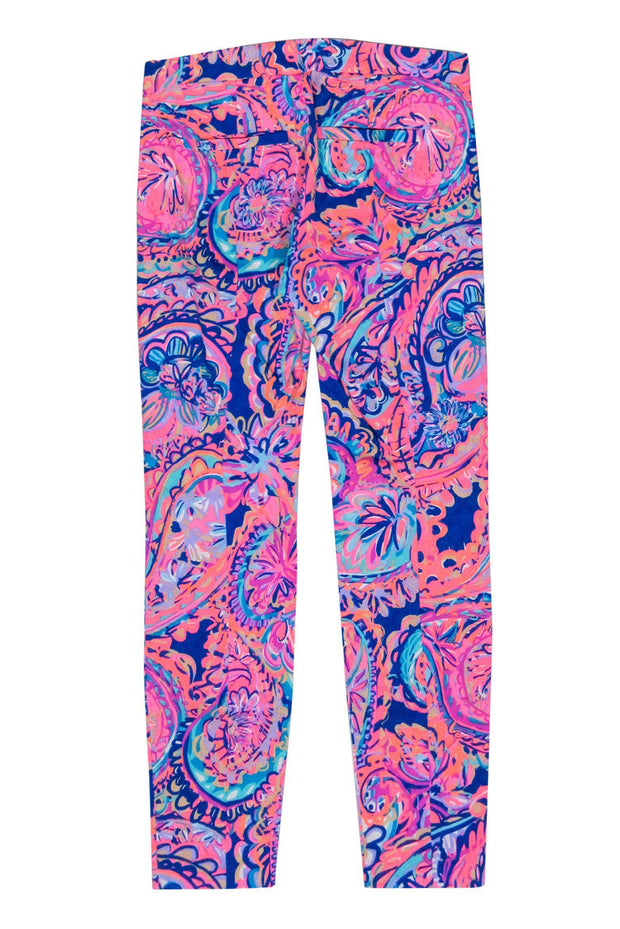 Current Boutique-Lilly Pulitzer - Blue & Pink Textured Paisley Print Skinny Pants Sz 0