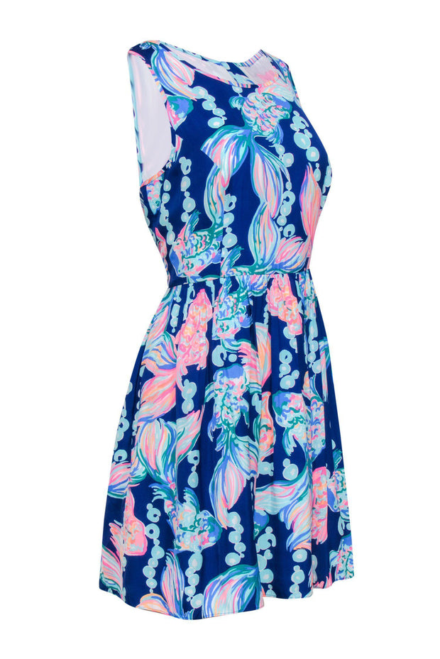 Current Boutique-Lilly Pulitzer - Blue Printed Fish A-Line Dress Sz 12
